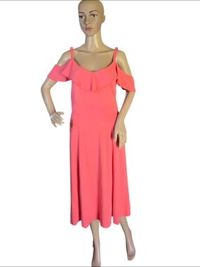 torrid Coral Cold-Shoulder Ruffle Midi Dress